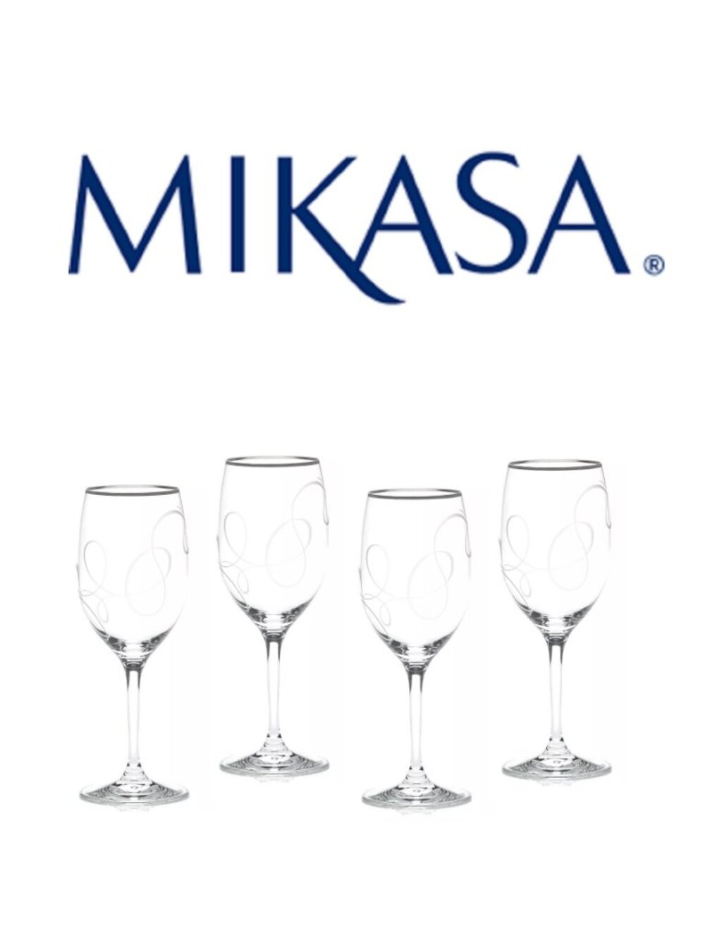 new w/ tags Boxed Set of 4 Mikasa Love Story Platinum 11.75 oz Wine Glasses
